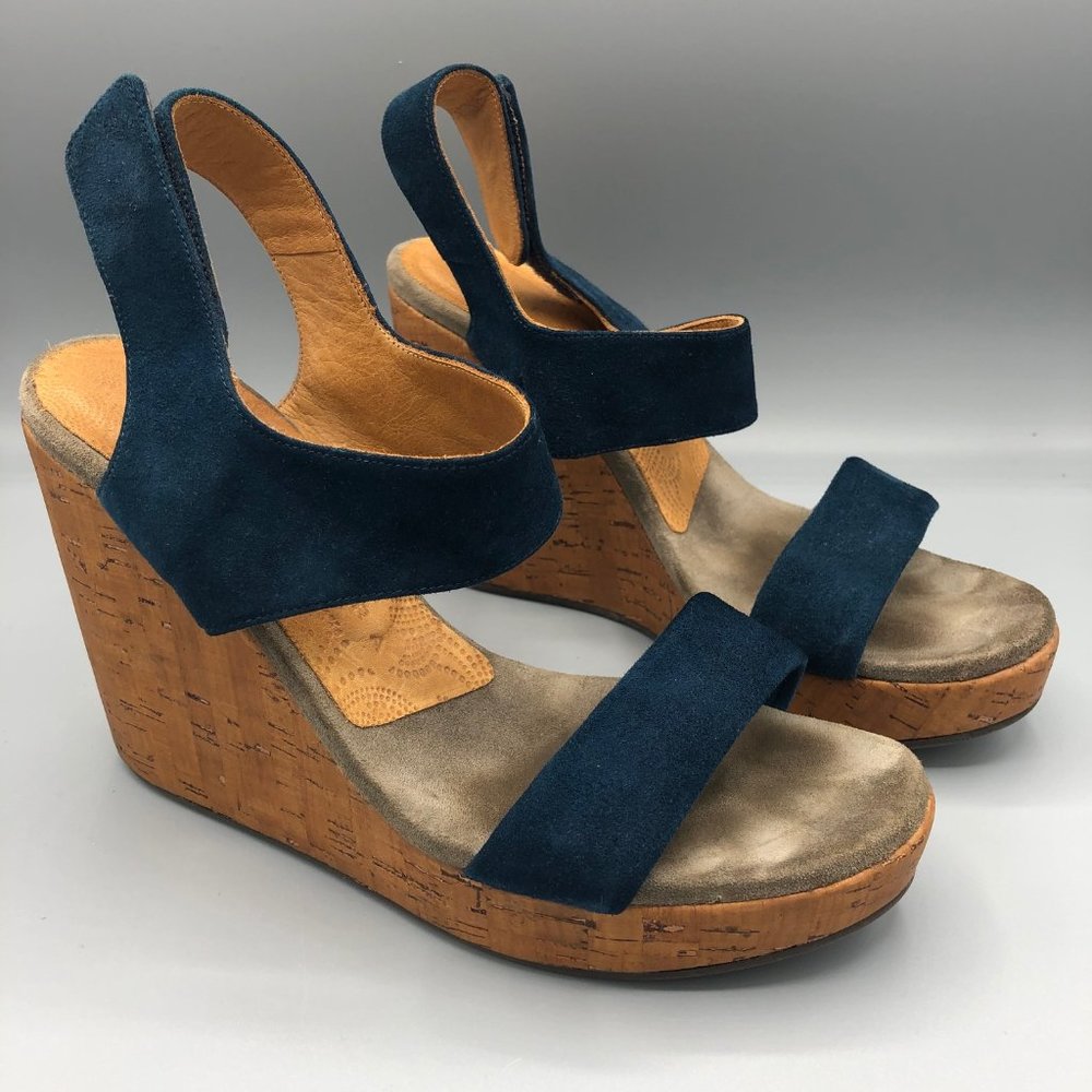 Chie Mihara Didac Blue Suede Cork Wedge Sandals
